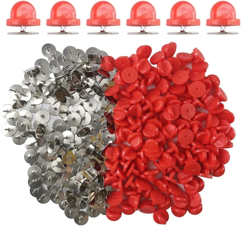 Ruidee 200 Pieces/100 Set Rubber Pin Backs with Tie Tacks Blank Pins, PVC Rubber Pin Back for Uniform Badges Backing Holder Clasp Lapel Pin（Red） - Image 1